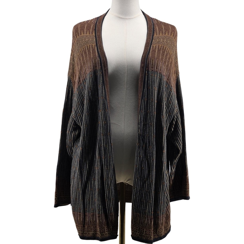 Peruvian Connection‎ Sweater Cardigan Womens M/L Brown Pima Oversized Open-Knit